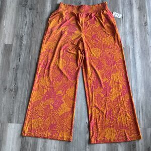 NWT- MSRP $60 Bar III Women Boho Printed High-Rise Wide-Leg Pants Orange Size XL